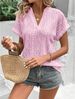 Verve 2025 Summer New Casual Hollow Out Jacquard V-Neck Loose Short Sleeve Shirt For Women_ecoleips.com