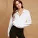 Voya Women's European And American White Pullover Hoodie, High Weight Cotton Fabric, Lazy Style,half Zipper Design, Medium To Long Length, Inner Layer_ecoleips.com