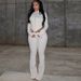Stretch Zip Detail Ribbed Crop Top & Lounge Pant Set - Comfort Streetwear For Women (White/Black, S/M/L)_ecoleips.com