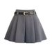 High Waisted Black Wool Pleated Mini Skirt with Belt Anti Exposure Design Korean Style Versatile A-Line Women's Bottoms_ecoleips.com