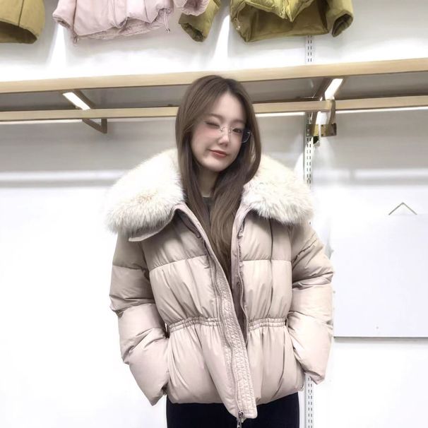 Korean Style Minimalist Quilted Jacket With Faux Fur Collar - Women's Winter Short Padded Coat, Polyester Filling, Stand Collar, Zipper Closure_ecoleips.com