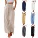 Plus Size Linen-Blend Wide Leg Pants With Drawstring Waist & Pockets - Comfortable Casual Trousers For Women_ecoleips.com