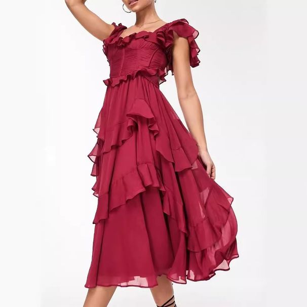 Women's Clothing Lace Backless Hollow Cake Skirt Ruffled Long Skirt_ecoleips.com