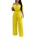 K Women's One-shoulder Waist-cinching Loose Straight-leg Jumpsuit; V-neck Versatile Work Pants. No Bag_ecoleips.com