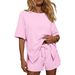 Women's Fashion Round Neck Short Sleeve Top With Pocket Short Sleeve T-Shirt Set New Style_ecoleips.com