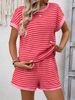 New Women's Round Neck Patchwork Short Sleeved Shorts Fashion Casual Two-piece Set. No Necklaces Or Other Accessories_ecoleips.com