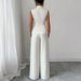 Elegant Solid Color Vest & Straight Pants Set - Polyester, Sleeveless, Button Detailing, Beige/Brown, S-XL"_ecoleips.com