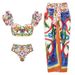 Women's Clothing Floral Print Ruffle One-Piece Swimsuit With Wrap Skirt/Pants - Enamel Pattern, Comfortable & Stylish Beachwear For Vacation_ecoleips.com