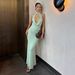 Women Sexy Fashion Hollowed Out Cowl Neck Slimming Backless Long Dress Elegant Solid Color Party Vacation Bodycon Dress For Ladies_ecoleips.com