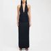 Summer Halter Neck Long Dress For Women Sexy Deep V Tie Back Slim Fit Solid Color Slit Style_ecoleips.com