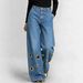 High-Waisted Loose-Fitting Cutout Jeans Metallic Eyelets Hollowed out Detail Wholesale Denim Trousers_ecoleips.com