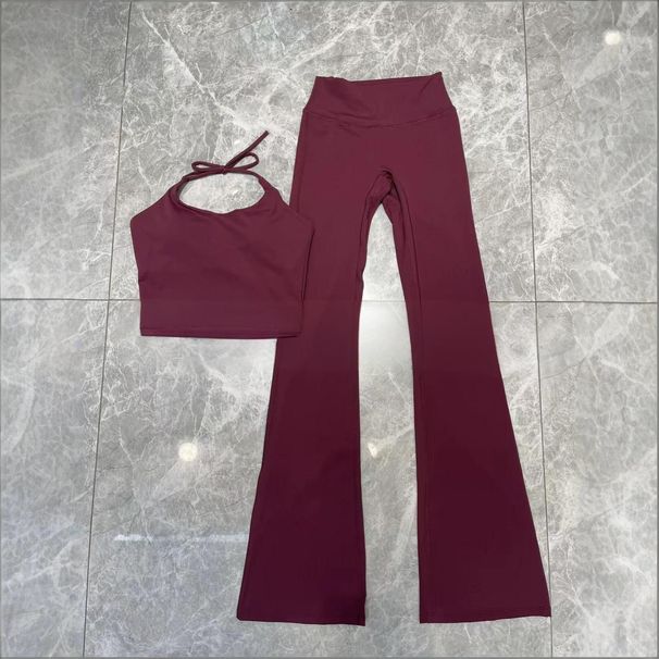 Women's Clothing Women's High Intensity Workout Set Sporty Solid Color Yoga Outfit High Elasticity Slightly Flared Pants_ecoleips.com