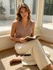 Women's V-Neck Knit Sweater Vest, Casual Sleeveless Ribbed Knit Tank Top_ecoleips.com
