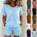 Women's Clothing Women's Solid Color Casual Crew Neck Short Sleeved Shirt And Shorts Two Piece Set For Formal & Casual For Women_ecoleips.com