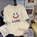 Women's Oversized Smiley Face Short Sleeve T-Shirt Casual Cotton Tee for Summer Daily Wear Multiple Colors Available_ecoleips.com