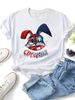 Women Hip Hop Patchwork Glasses Rabbit Cuterabbit Letter Graphic T Shirt Round Neck Short Sleeve Loose Streetwear Summer Tops_ecoleips.com
