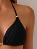 Solid Black Gold Bead Bikini Set Halter Tie Side High Cut Two Piece Beach Swimsu_ecoleips.com