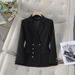 New Spring Autumn Black Slim-Fit Elegant Casual Blazer With Double Breasted Buttons For Women, Other European And_ecoleips.com