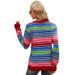 Women's Striped Knit Sweater Long Sleeve Round Neck Oversized Casual Pullover With Colorful Distressed Design_ecoleips.com