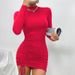 New Dresses 2025 Woman Fashion Summer High-neck Purple Long-sleeved Pleated Tie-up Dress Skirt Women's Clothing_ecoleips.com