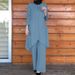 Muslim Women's Clohing Spring And Auumn New Solid Color Round Neck Pullover Midi Skir Long Pans Fashion Two-Piece_ecoleips.com