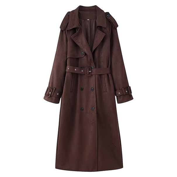 British-Inspired Belted Trench Coat – Oversized Double-Breasted Wool Blend, Longline (S-L, Stone Grey/Taupe)_ecoleips.com
