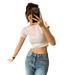 Solid Color Bottom Slim Short-sleeved T-shirt Women's Trendy New Slim Short-sleeved Top_ecoleips.com