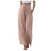 Suitable For All Seasons 2025 Plus Size Women's Linen Loose Casual Pocket Drawstring Wide-leg Pants Women_ecoleips.com