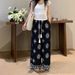 Suitable For All Seasons Bohemian Print Wide-Leg For Women, Summer Thin Ice Silk Linen Pants, Straight-Leg Draped Casual Long Pants_ecoleips.com