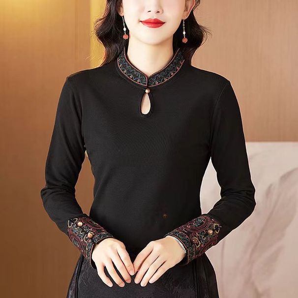 This Women's Garment Features A Embroidered Collar With A Distinctive National Style, Long Sleeves In A Traditional Chin_ecoleips.com