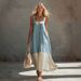 Women's Elegant Color Block Patchwork Suspender Long Dress New Fashionable Clothing_ecoleips.com