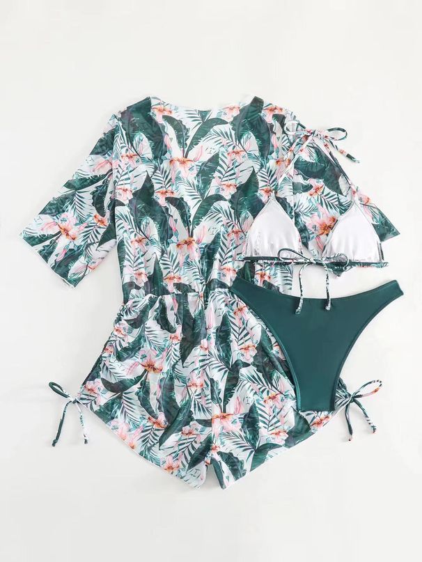 Women's Clothing Three Piece Bikini Beach Sunscreen Printed Cover Up Swimsuit_ecoleips.com