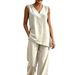 Women's Linen Style Breathable Vest Set plus Size Casual Loose Two Piece Set Wide Leg Pants 2026 New Arrival_ecoleips.com