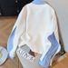 2024 Autumn/Winter Two-piece Striped Patchwork Polo Collar Sweatshirt For Women, Long Sleeve, Elegant French Style,_ecoleips.com
