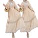 Modest Abaya Dress Elegant Cross-V Neckline Dress With Waist Tie & Lace Trim – Modest Long Sleeve Maxi Dress For Women (Beige, S-XXL)_ecoleips.com