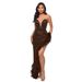 Women's Clothing Elegant Ball Gown Sequined Lace Mesh Decoration High Slit Party Evening Dress_ecoleips.com
