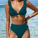 New European And American Split Solid Color BIKINI Swimsuit Women's Sexy Pleated Multi Color Swimming Suit_ecoleips.com