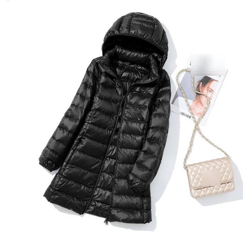 Lightweight Detachable Hood Down Jacket For Women - Slim Fit Mid-Length Coat With Plus Size Options (Up To 7XL), Breathable & Stylish_ecoleips.com