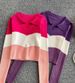 Dopamine-Inspired Colorblock Polo Neck Long Sleeve Knit Sweater For Women, Slim Fit Cropped Top, Autumn Casual Wear_ecoleips.com