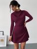 Slim Fit Long Sleeved Dress European American Style Semi High Neck A Line Skirt Women's Clothing_ecoleips.com