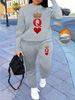 Women's Autumn And Winter Hip-hop Casual Street Poker Q-crown Pattern Printed Round Neck Sports Shirt+sports Pants Set-506_ecoleips.com
