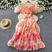 Women's Clothing Women's Romantic Style Off-Shoulder Ruffle Floral Print Dress Slimming A-Line Skirt Summer Fashion_ecoleips.com