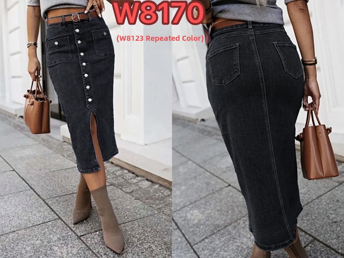 Women's Denim Midi Skirt Button down Design High Waist A-Line Skirts Casual Vintage Style Clothing_ecoleips.com