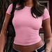 Women's Y2K Sexy Short Sleeve Solid Color Base T-Shirt Style Spring/Summer Top Fashion_ecoleips.com