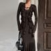 2025 Autumn New Fashion Women's Clothing Hot Selling In Europe And America Ruffled Tie Long Sleeve Waist-Cinching Dress_ecoleips.com