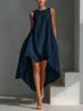 Summer Fashion Women's Sleeveless round Neck Dress Casual European American Style Solid Color Cross Border Irregular Design_ecoleips.com
