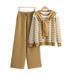 New Temperament Fashion Xiaoxiang Style Professional Knitted Suit Women's Striped Sweater Wide Leg Pants Two Piece Suit_ecoleips.com