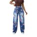 Women's Clothing Women's Trendy Plus Size Wide Leg Pants Autumn Printed Jeans Long Sleeve For Formal & Casual_ecoleips.com