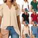 Summer V Neck Petal Sleeve Shirt For Women Simple Stylish Relaxed Everyday Wear Comfortable Feshion_ecoleips.com