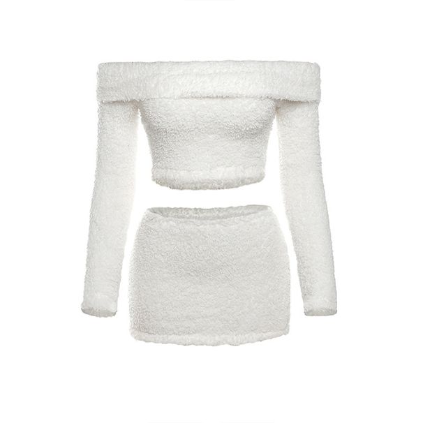 European And American Style Autumn Winter New Cross-Border Fashion Off-Shoulder Short Furry T-Shirt Women's Bodycon_ecoleips.com